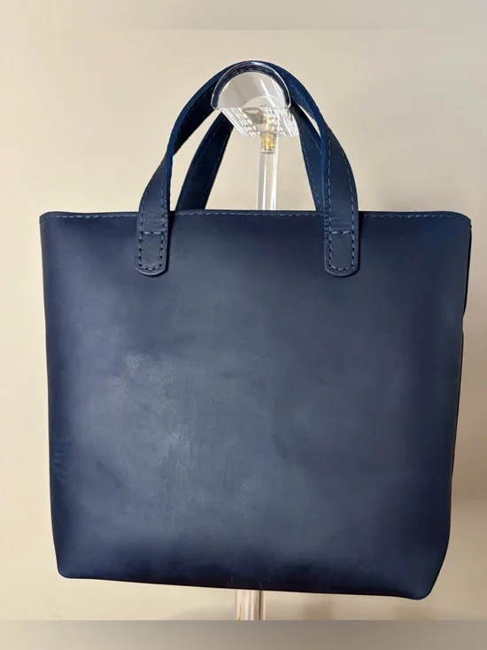 Portland Leather Mini Crossbody Tote Deep Water Blue EUC - Picture 8 of 15